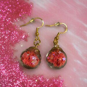 Bright Red/Orange Stars Globe Earrings